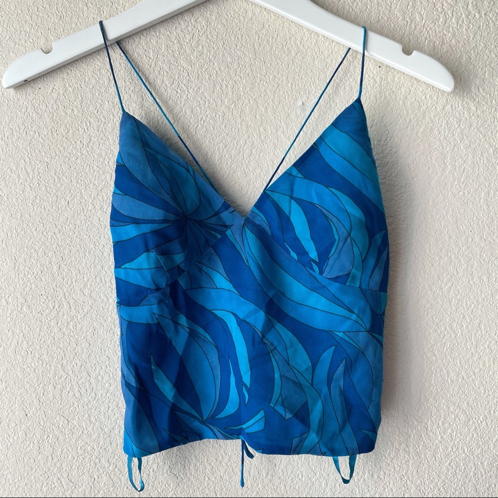 Blue Express silk crop top w/tie back